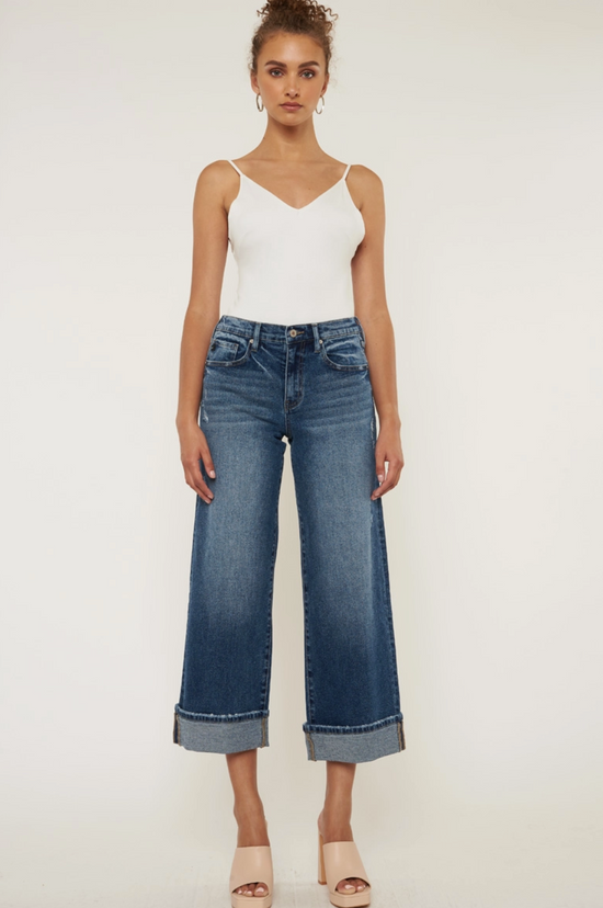 Seaside Summer Wide Leg Cuffed Capri Denim