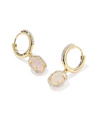 Daphne Crystal Frame Huggie Earrings in Iridescent Drusy