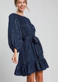 Midnight Shimmer Deep Navy Satin Dress