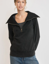 Chill Weather Mineral Washed Black Quarter Zip Top