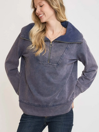 Chill Weather Mineral Washed Denim Quarter Zip Top