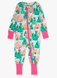 Softsnooze™ Pink Jolly Gingerbread Convertible Ruffle One Piece Footie Pajama