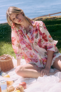 Spring Treat Pink Floral Woven Top