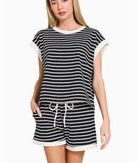 Forever Comfy Black Stripe Top & Short Set