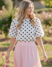 All Over Black & White Polka Dot Puff Sleeve Top