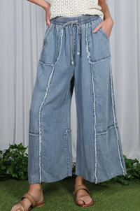 Star Frayed Side Chambray Palazzo Pants