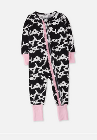Softsnooze™ Baby Girls Bamboo Viscose Moo Crew Convertible Ruffle One Piece Footie Pajama