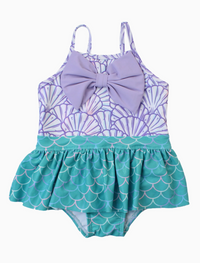 Girls Magical Mermaid Big Bow Skirted One Piece Swimsuit