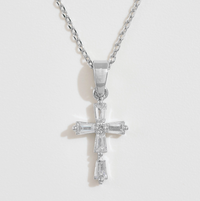 Baguette Cross 14k Silver Dipped Necklace