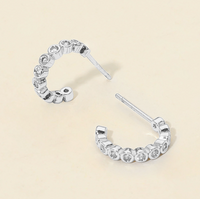 14k Gold Dipped CZ Bezel Stone Hoop Earrings in Silver