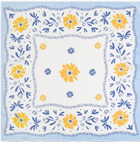 Blue & Yellow Floral Bouquet Satin Square Scarf
