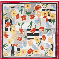 Red Geometric Floral Satin Square Scarf