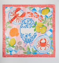 Seaside Feast Print Satin Square Scarf