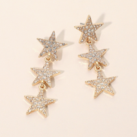 Gold Dipped Rhinestone Pave Triple Star Earrings