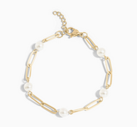 Pearl Paperclip Gold Chain Bracelet