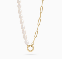 Freshwater Pearl Split Charm Holder Gold Necklace