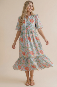 BauMont Blue Floral Midi Dress