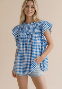 July Blues Gingham Top
