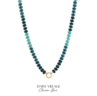 Blue Marble Rondelle Beaded Charm Keeper Necklace