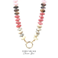 White & Pink Marble Gold Dipped Charm Keeper Necklace