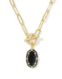 Elisa Enamel Link and Chain Necklace in Black Agate