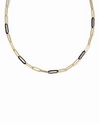 Courtney Enamel Paperclip Link and Chain Necklace in Black