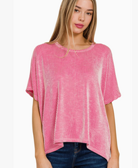 Classic Fav Oversized Ribbed Top in Hot Pink