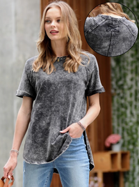 Sure Thing Washed Top Cuff Sleeve Top in Ash