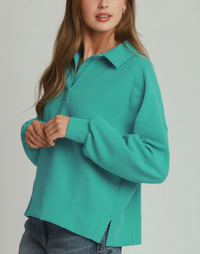 Minted Waffle Knit Polo Pullover