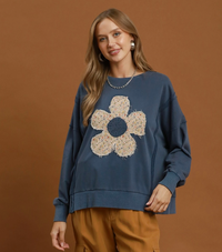 Totally Daisy Crochet Patch Navy Sweatshirt