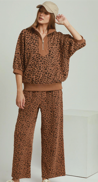 Live in Leopard Textured Quarter Zip Pullover & Pant Lounge Set
