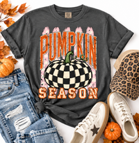 BLACK WHITE CHECKERED PUMPKIN SEASON COMFORT COLORS TEE