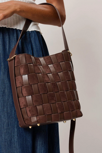 Naomi Woven Chocolate Bucket Bag