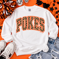 Pokes Leopard Varsity Design White Gildan Sweatshirt