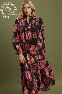 Wildflower Romance Black Floral Print Midi Dress