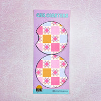 Bright Pink Quilt Pattern Car Coaster Set