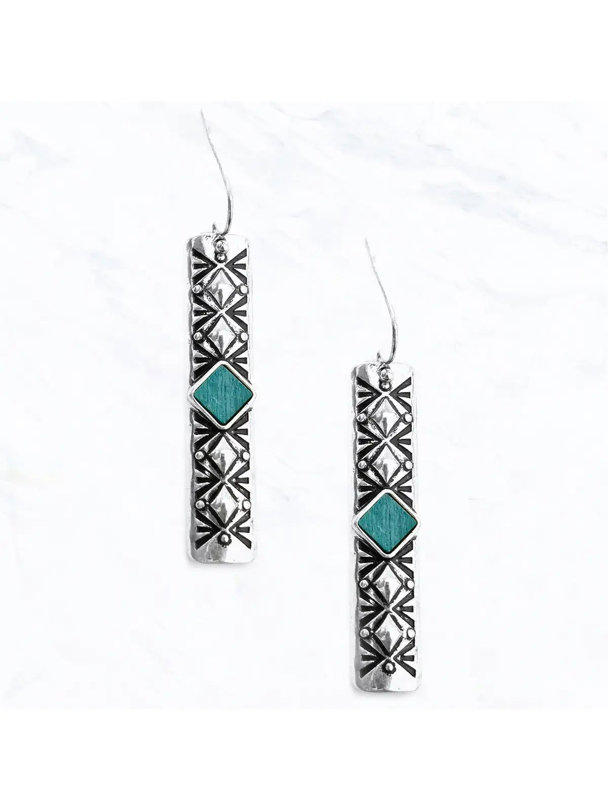 Turquoise Textured Bar Drop Earring