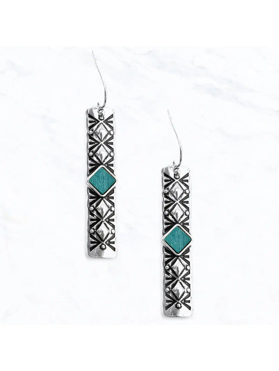 Turquoise Textured Bar Drop Earring