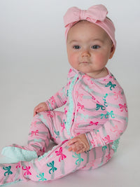 Softsnooze™ Sparkle Pink Tinsel Tidings Footed Ruffle One Piece Pajama