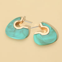 Turquoise Marble Resign Abstract Hoop Earrings