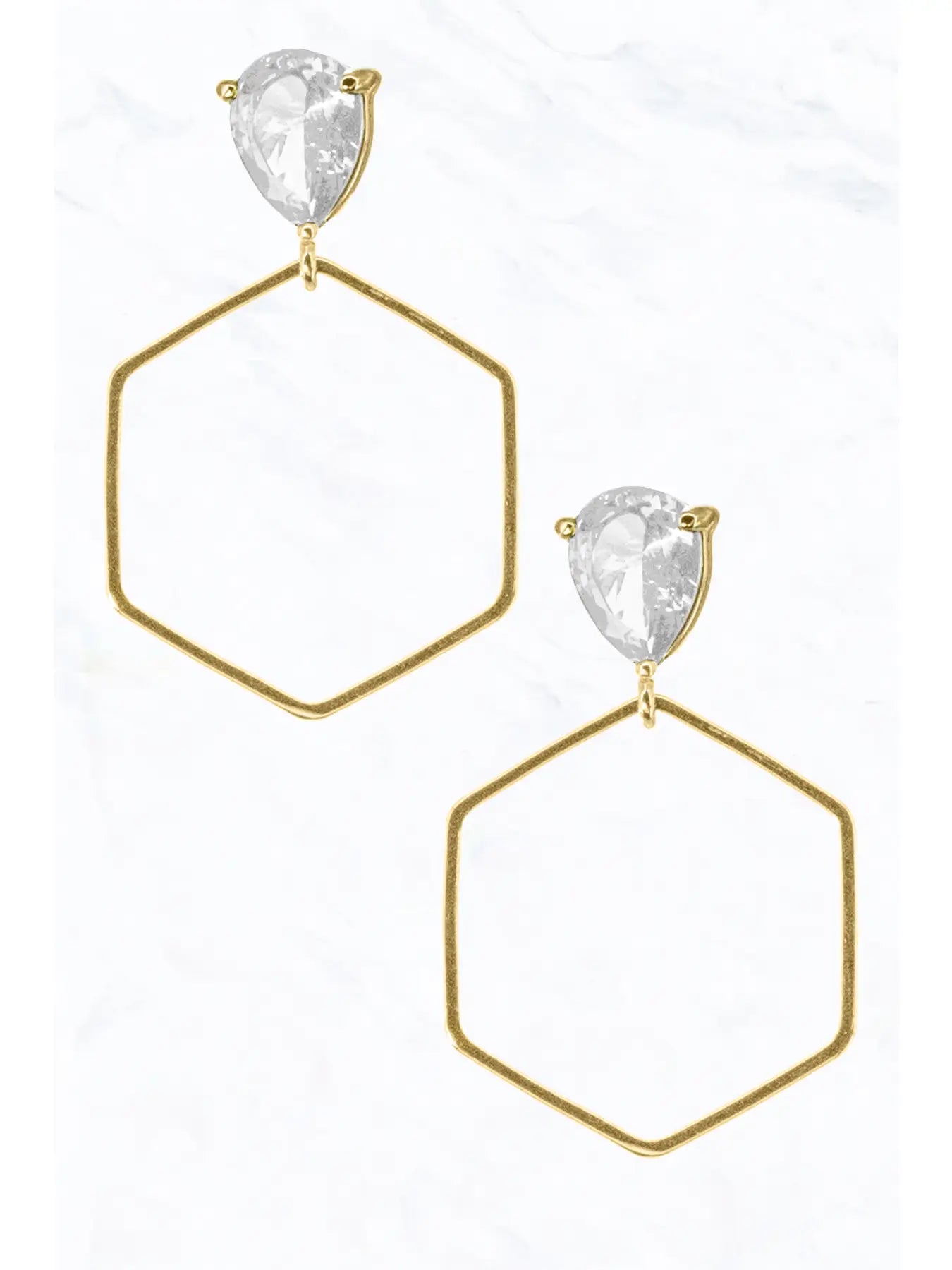 Crystal Gold Dipped Hexagon Drop Earrings