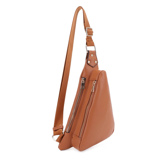 Triangle Double Zipper Sling Bag