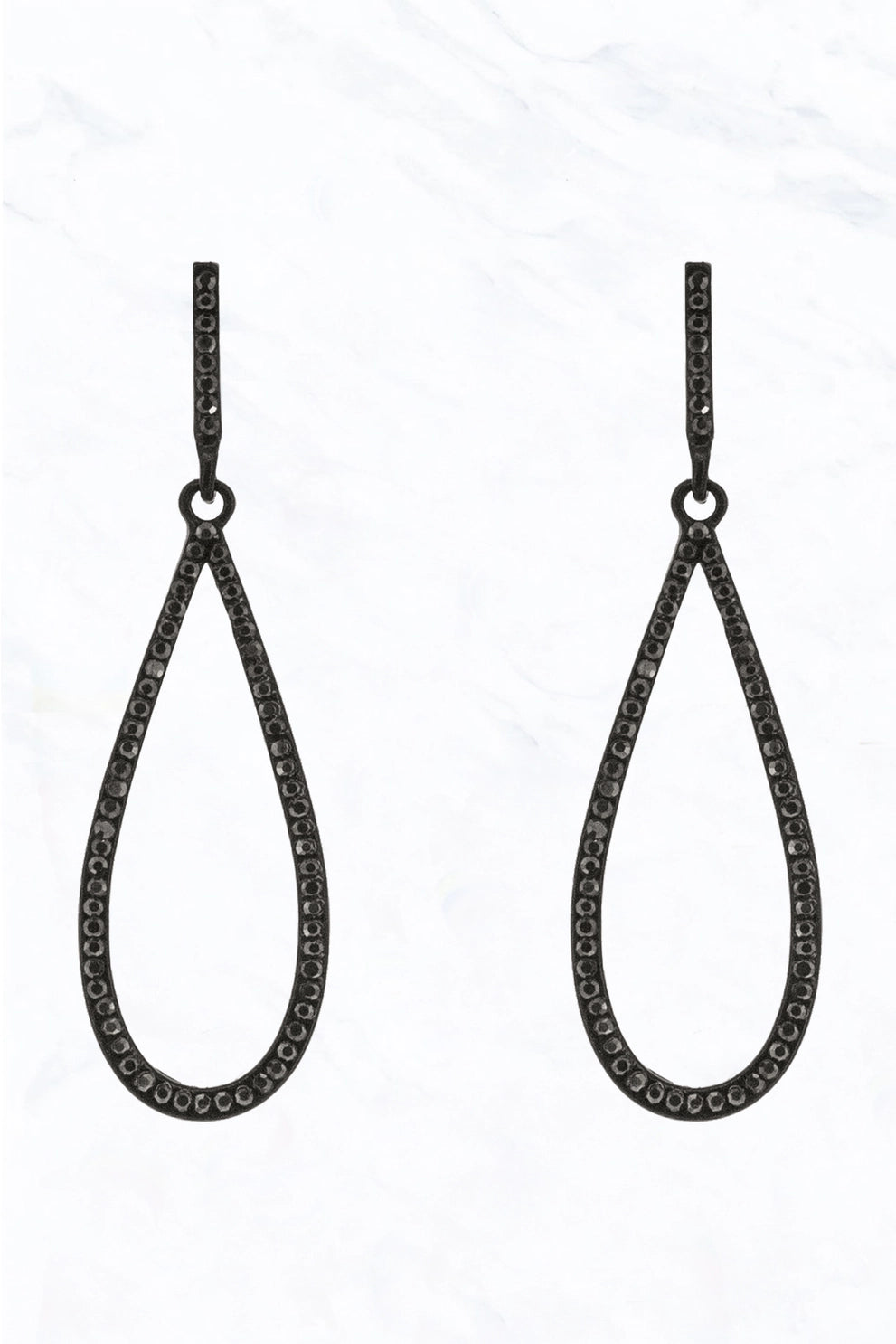 Elongated Crystal Teardrop Gunmetal Earrings