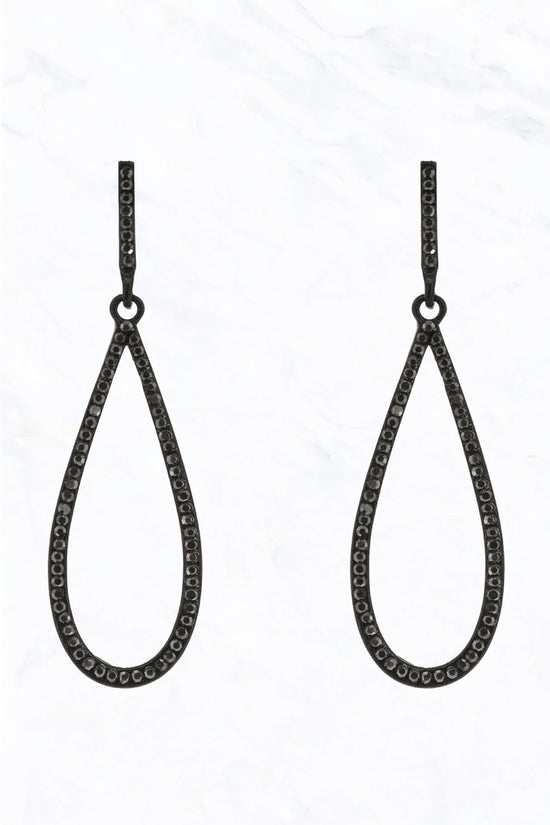 Elongated Crystal Teardrop Gunmetal Earrings
