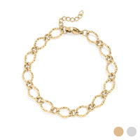 Hammered Oval 18K Gold Plated Chain Bracelet