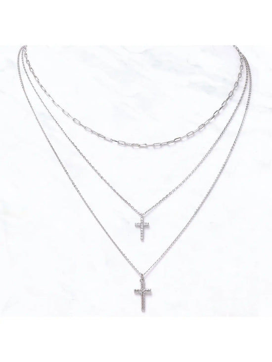 Layered Crystal Cross Necklace