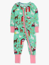 Softsnooze™ Farm Friends Convertible Ruffle One Piece Footie Pajama