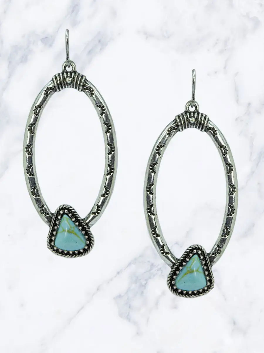 Oval & Silver Turquoise Drop Earrings