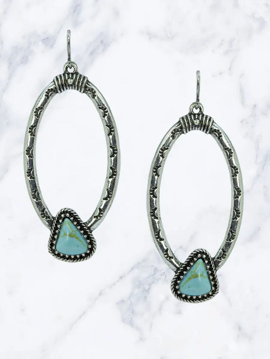 Oval & Silver Turquoise Drop Earrings