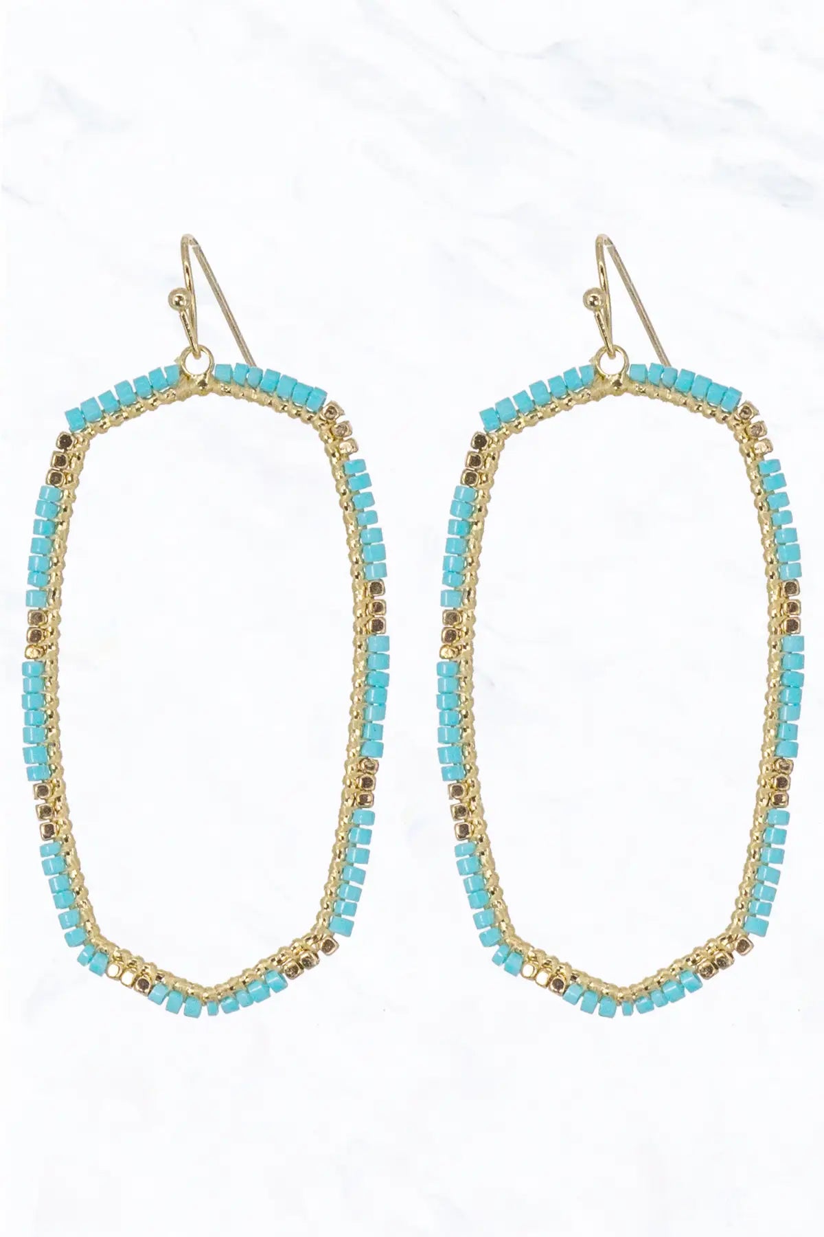 Hexagon Shape Wire with Seed Bead Earrings